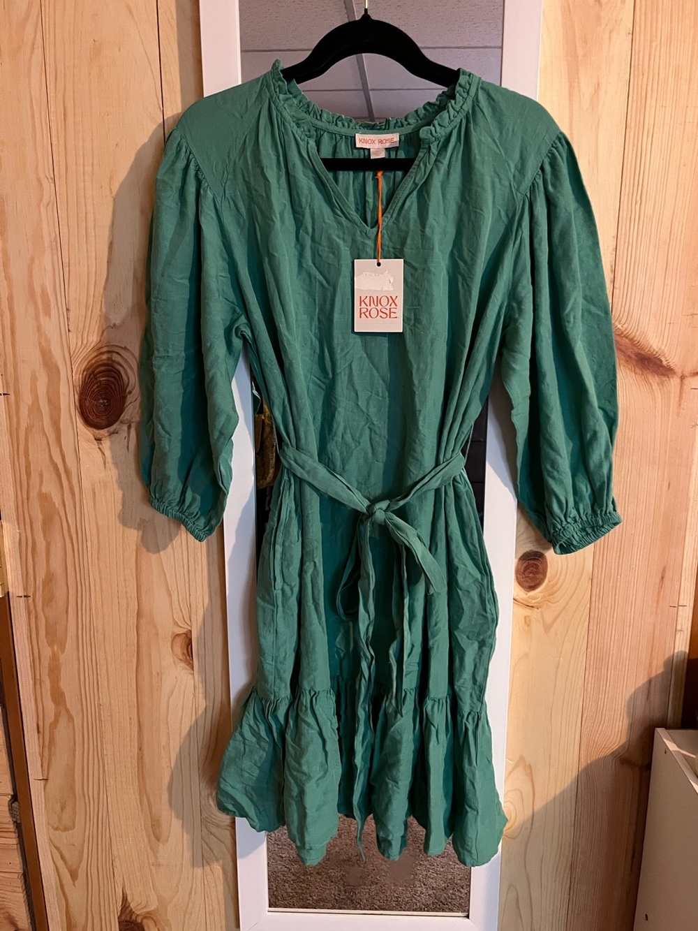 Knox Rose Tiered Ruffle Hem Teal Mini Dress Balloon Sleeve Tie Waist